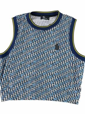 MONCLER GRENOBLE Blue Printed Top Ladies Abstract Cropped Tank Top Size Large